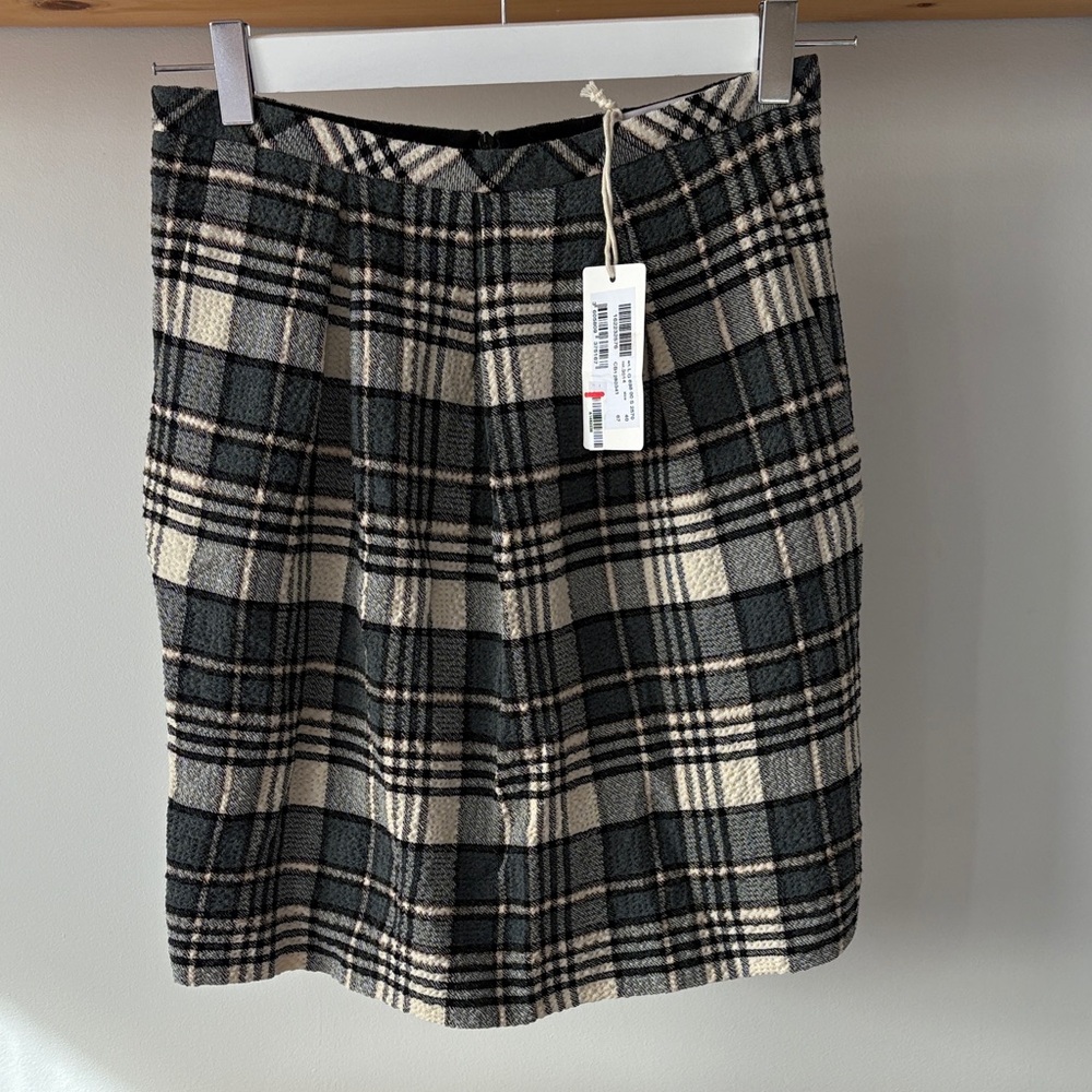 See By Chloe Black and Cream Plaid A-Line Skirt